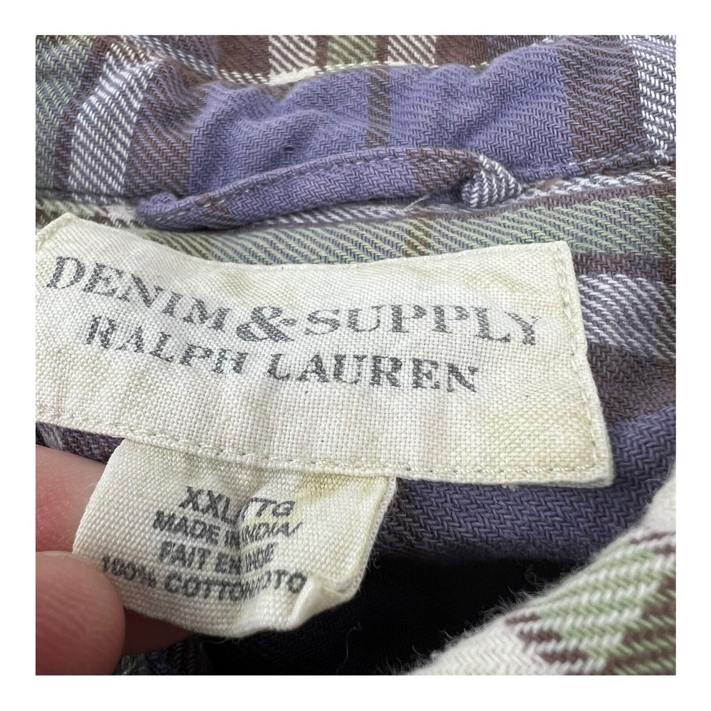Denim & Supply Ralph Lauren Purple Green White Plaid L/S Button Up Mens 2XL XXL - Picture 5 of 5